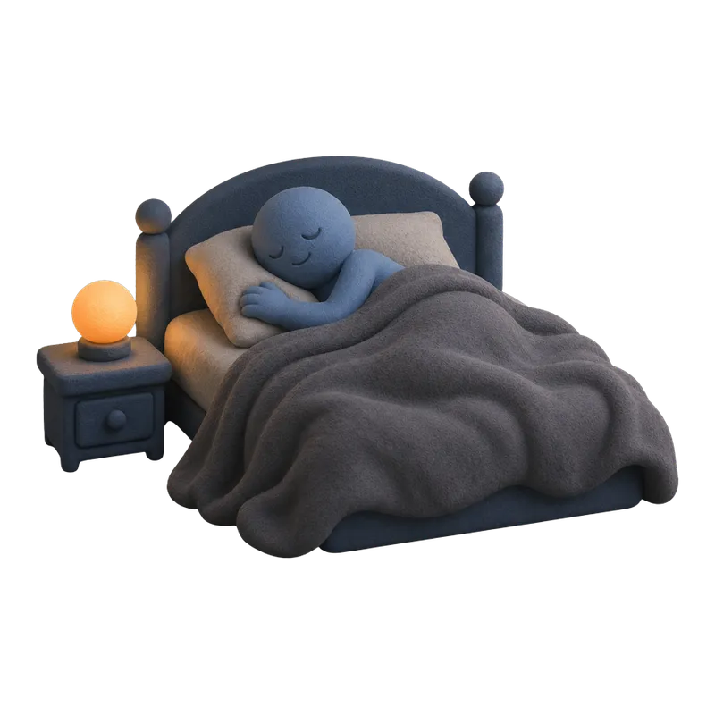 Figura serena che dorme in un letto, con una lampada calda accesa accanto