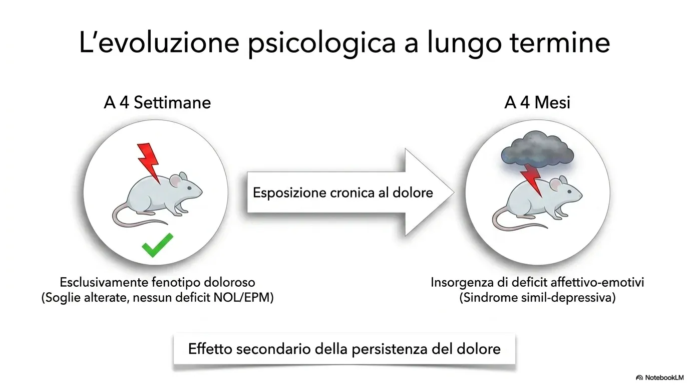 Nel tempo il dolore persistente apre la strada al disagio emotivo: la componente psicologica emerge come conseguenza del dolore che continua, non come sua causa