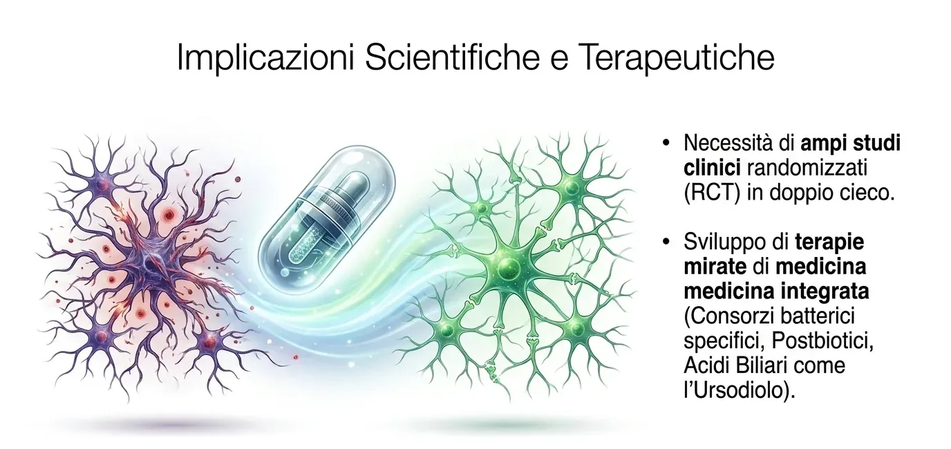 Implicazioni scientifiche e terapeutiche: la necessità di ampi studi clinici randomizzati in doppio cieco e lo sviluppo di terapie mirate di medicina integrata (consorzi batterici, postbiotici, acidi biliari come l’ursodiolo)