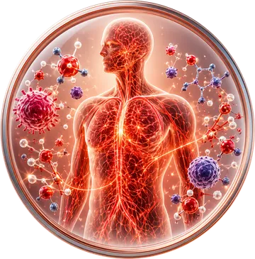 Corpo umano con reti vascolari accese: l'infiammazione sistemica