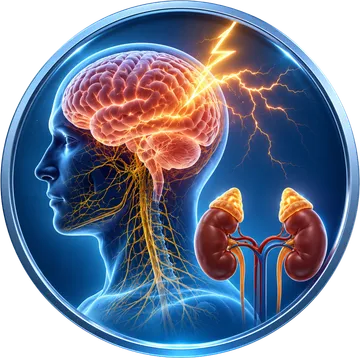 Testa con impulsi luminosi e ghiandole surrenali: l'equilibrio ormonale